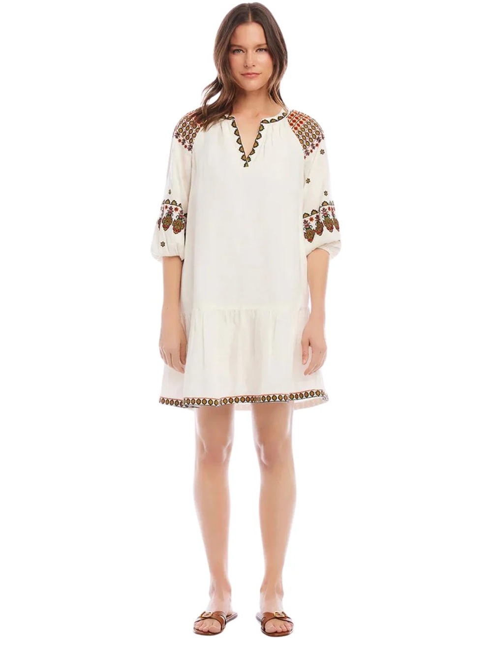 Karen Kane Mango Tango Boho Tiered
Dress Women’s Medium Embroidered Linen Blend